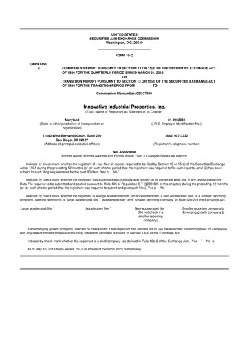 Thumbnail Innovative Industrial Properties
 10-Q Quarterly Report FY2018 