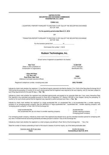 Thumbnail Hudson Technologies 10-Q Quarterly Report FY2018 