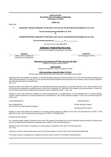 Thumbnail Abeona Therapeutics
 10-Q Quarterly Report FY2018 
