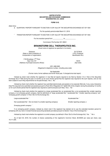 Thumbnail BrainStorm Cell Therapeutics 10-Q Quarterly Report FY2018 