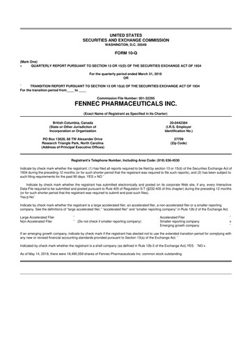 Miniature Fennec Pharmaceuticals 10-Q Rapport trimestriel 2018 