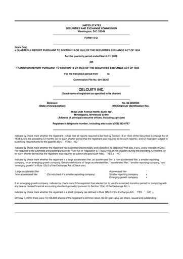 Thumbnail Celcuity Inc. 10-Q Quarterly Report FY2018 