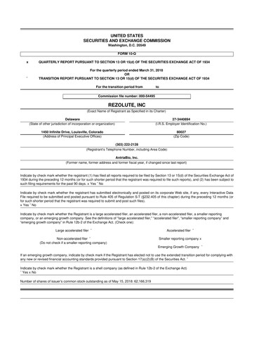 Thumbnail Rezolute 10-Q Quarterly Report FY2018 