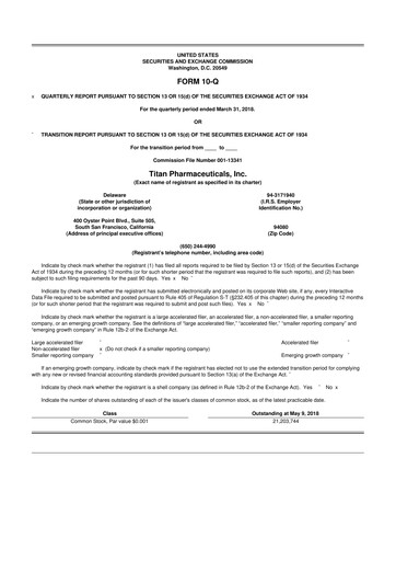 Thumbnail Titan Pharmaceuticals
 10-Q Quarterly Report FY2018 