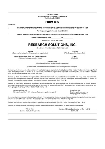 Miniature Research Solutions 10-Q Rapport trimestriel 2018 