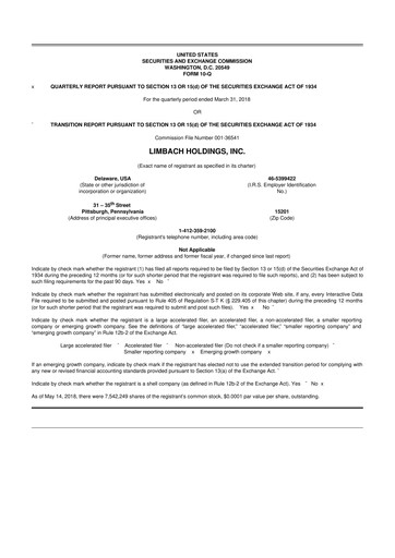 Vorschaubild Limbach Holdings 10-Q Quartalsbericht 2018 