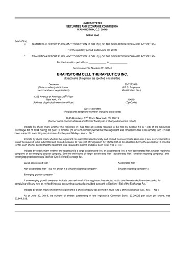 Thumbnail BrainStorm Cell Therapeutics 10-Q Quarterly Report FY2018 