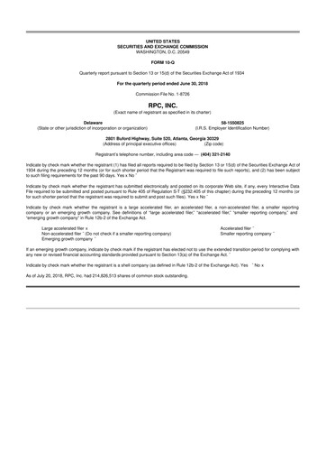 Thumbnail RPC, Inc. 10-Q Quarterly Report FY2018 