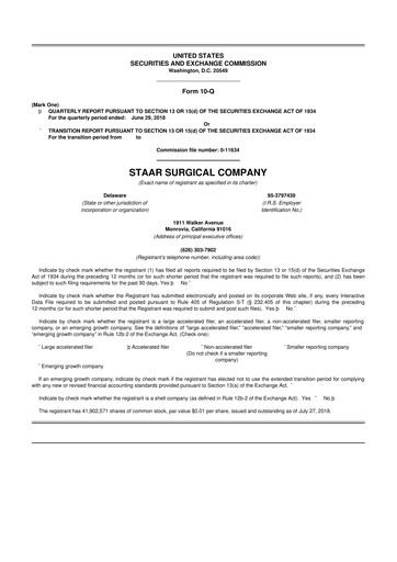 Thumbnail STAAR Surgical 10-Q Quarterly Report FY2018 