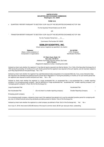 Miniature Semler Scientific
 10-Q Rapport trimestriel 2018 
