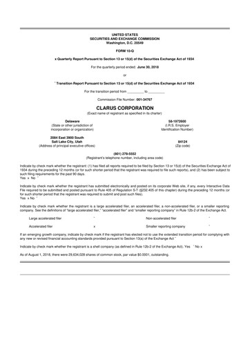 Thumbnail Clarus
 10-Q Quarterly Report FY2018 