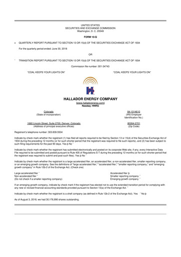 Thumbnail Hallador Energy Company
 10-Q Quarterly Report FY2018 