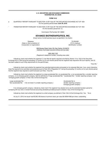 Thumbnail Iovance Biotherapeutics
 10-Q Quarterly Report FY2018 
