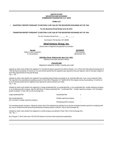 Thumbnail 22nd Century Group
 10-Q Quarterly Report FY2018 