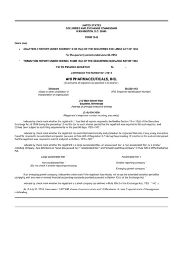 Thumbnail ANI Pharmaceuticals 10-Q Quarterly Report FY2018 