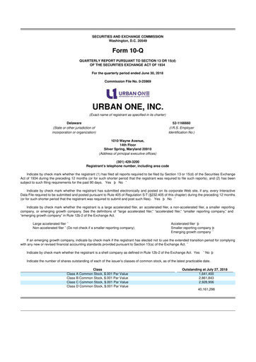 Thumbnail Urban One
 10-Q Quarterly Report FY2018 