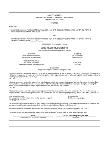 Thumbnail ESCO Technologies
 10-Q Quarterly Report FY2018 