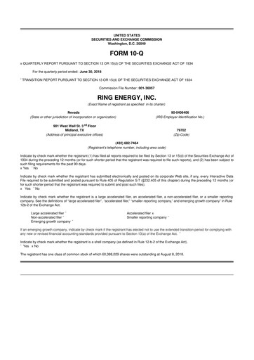 Vorschaubild Ring Energy
 10-Q Quartalsbericht 2018 