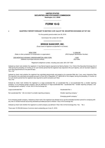 Miniature Dime Community Bancshares 10-Q Rapport trimestriel 2018 