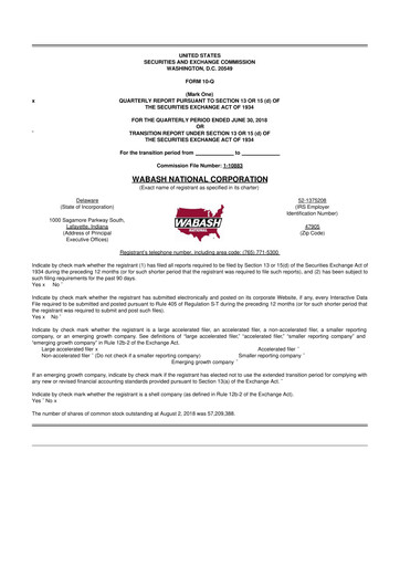 Thumbnail Wabash National
 10-Q Quarterly Report FY2018 