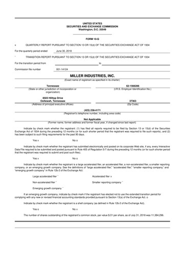 Thumbnail Miller Industries 10-Q Quarterly Report FY2018 