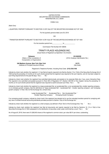 Thumbnail Trinity Place Holdings
 10-Q Quarterly Report FY2018 