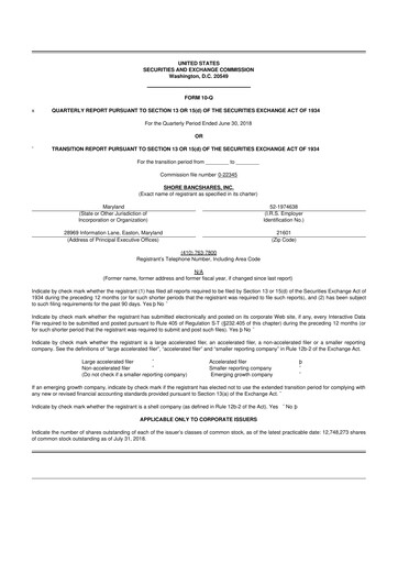 Thumbnail Shore Bancshares 10-Q Quarterly Report FY2018 