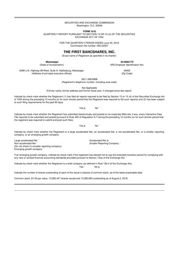 Thumbnail The First Bancshares 10-Q Quarterly Report FY2018 
