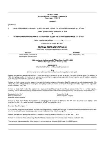Thumbnail Abeona Therapeutics
 10-Q Quarterly Report FY2018 