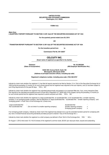 Thumbnail Celcuity Inc. 10-Q Quarterly Report FY2018 