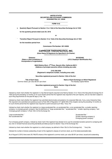 Thumbnail Capricor Therapeutics
 10-Q Quarterly Report FY2018 