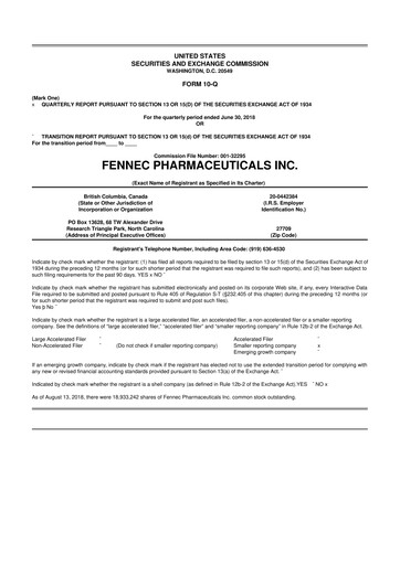 Miniature Fennec Pharmaceuticals 10-Q Rapport trimestriel 2018 