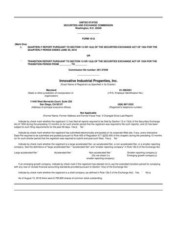 Thumbnail Innovative Industrial Properties
 10-Q Quarterly Report FY2018 