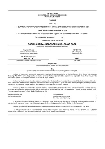 Miniature Virgin Galactic
 10-Q Rapport trimestriel 2018 