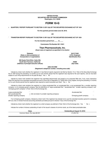 Thumbnail Titan Pharmaceuticals
 10-Q Quarterly Report FY2018 