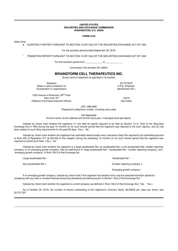 Thumbnail BrainStorm Cell Therapeutics 10-Q Quarterly Report FY2018 