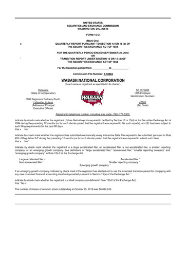 Thumbnail Wabash National
 10-Q Quarterly Report FY2018 