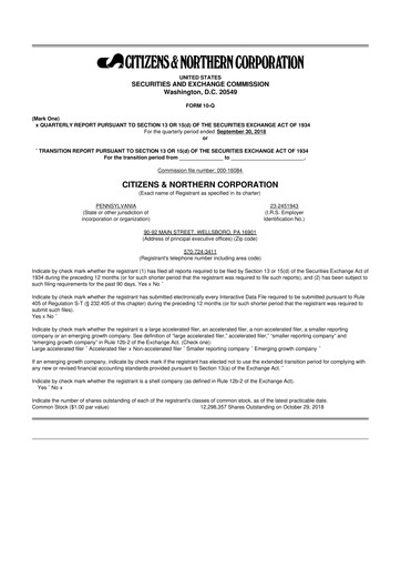 Thumbnail Citizens & Northern Corp 10-Q Quarterly Report FY2018 