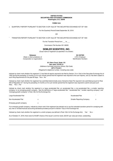 Miniature Semler Scientific
 10-Q Rapport trimestriel 2018 