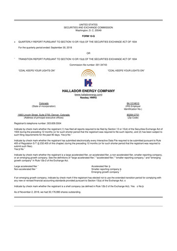 Thumbnail Hallador Energy Company
 10-Q Quarterly Report FY2018 