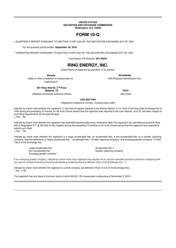 Vorschaubild Ring Energy
 10-Q Quartalsbericht 2018 