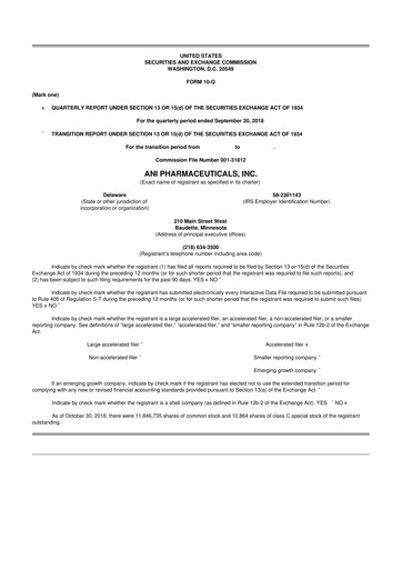 Thumbnail ANI Pharmaceuticals 10-Q Quarterly Report FY2018 