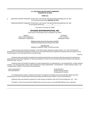 Thumbnail Iovance Biotherapeutics
 10-Q Quarterly Report FY2018 