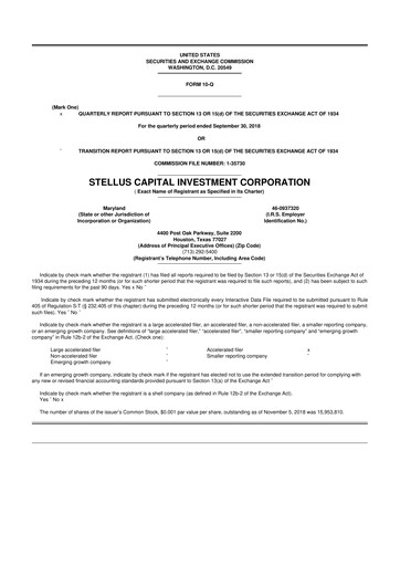 Thumbnail Stellus Capital Investment Corporation 10-Q Quarterly Report FY 