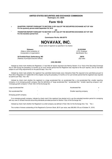 Thumbnail Novavax 10-Q Quarterly Report FY2018 