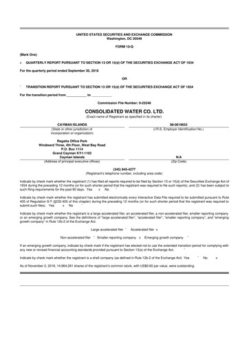 Thumbnail Consolidated Water 10-Q Quarterly Report FY2018 