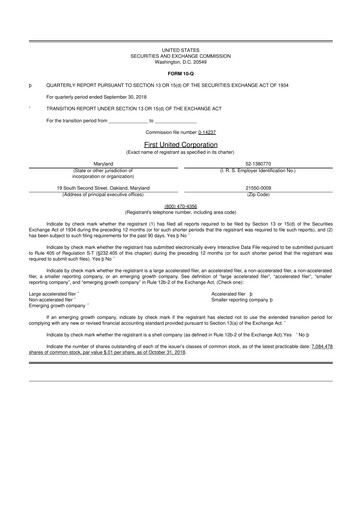 Thumbnail First United Corporation 10-Q Quarterly Report FY2018 
