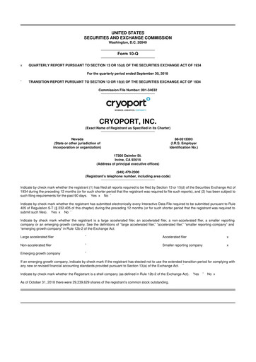 Thumbnail CryoPort 10-Q Quarterly Report FY2018 