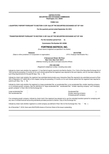 Vorschaubild Fortress Biotech
 10-Q Quartalsbericht 2018 