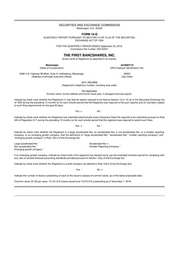 Thumbnail The First Bancshares 10-Q Quarterly Report FY2018 